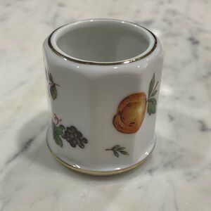 Vintage Lord & Taylor Fruits and Flowers Toothpick Holder 2” H Gold Rim Japan